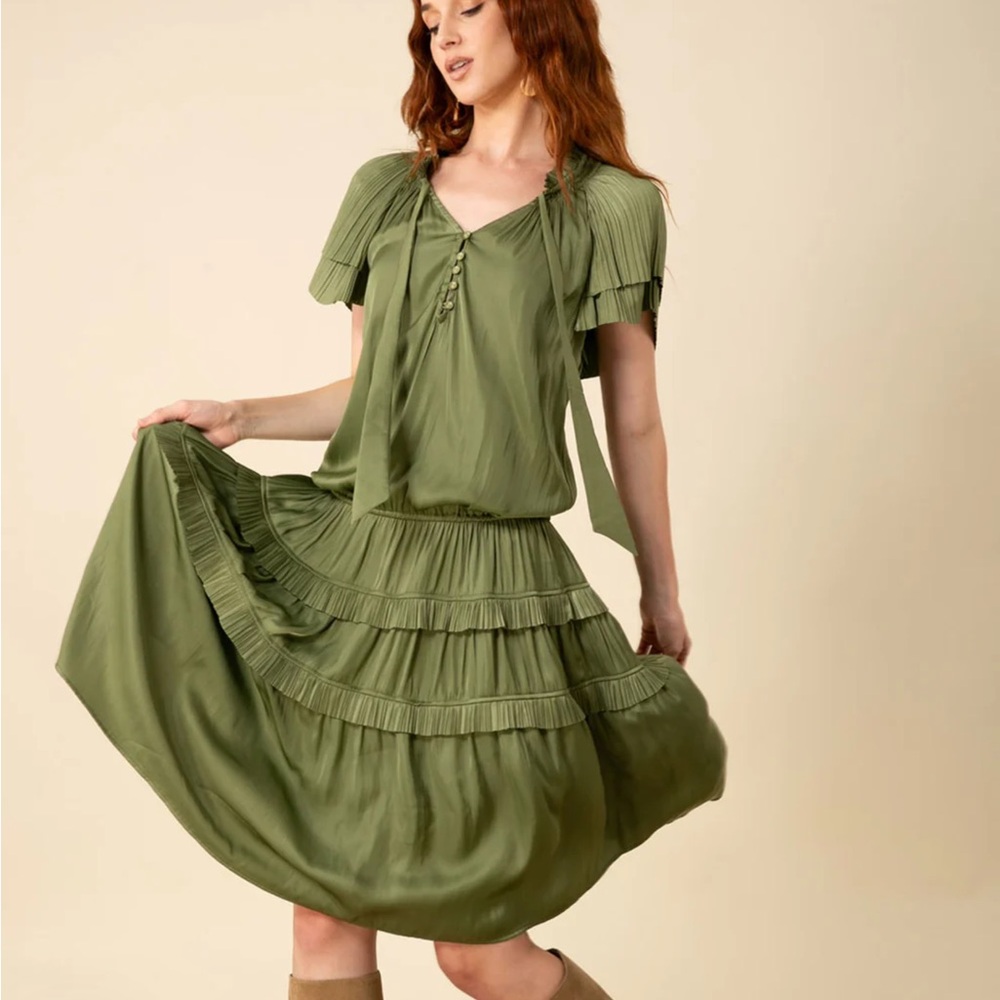 Hale Bob Alexandria Solid Midi Drop Waist Dress Small